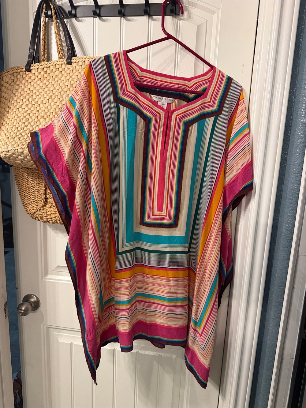 Trina Turk Multicolor Striped Tunic — Pink, Teal & Yellow Accents